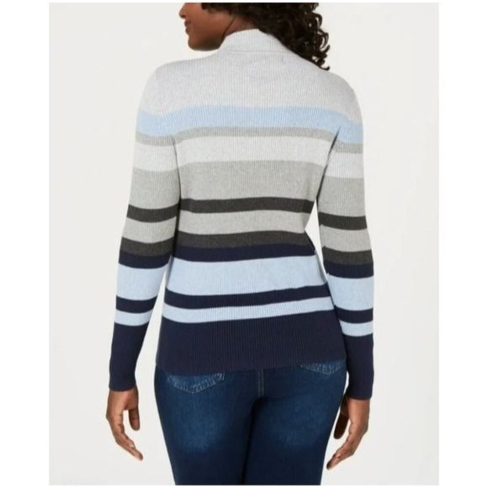 Karen Scott Striped 100% Cotton Ribbed Knit Mock Neck Sweater XL‎ - Picture 7 of 7
